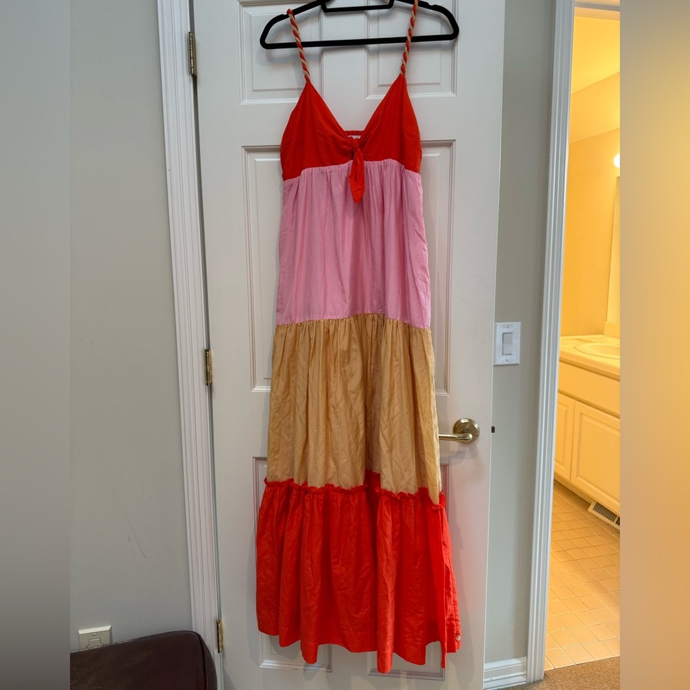 Scotch & Soda Red, Pink & Tan Tiered Midi Dress